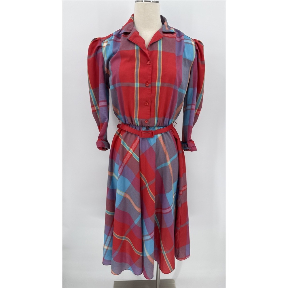 Vintage Womens John's Girl Plaid Pin Up Dress Size 12/Small Retro 80's Summer